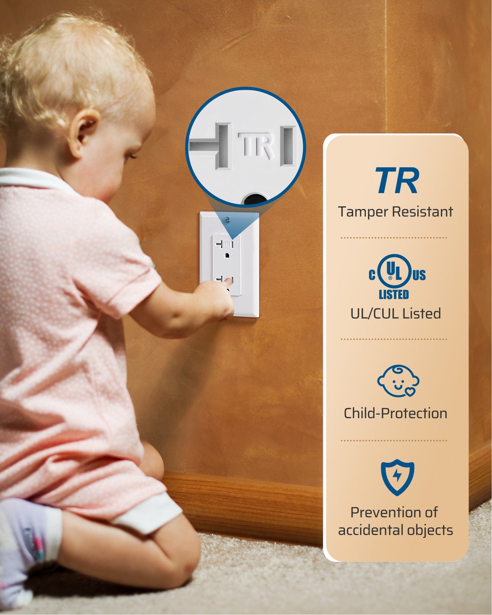 DEWENWILS 10 Pack Modern Wall Outlet, Decorator Receptacle Outlet, Standard Wall Outlets, 20Amp/125V/2500W, Tamper Resistant (TR) Electrical Outlet, Residential and Commercial Use, White-HRWS10E