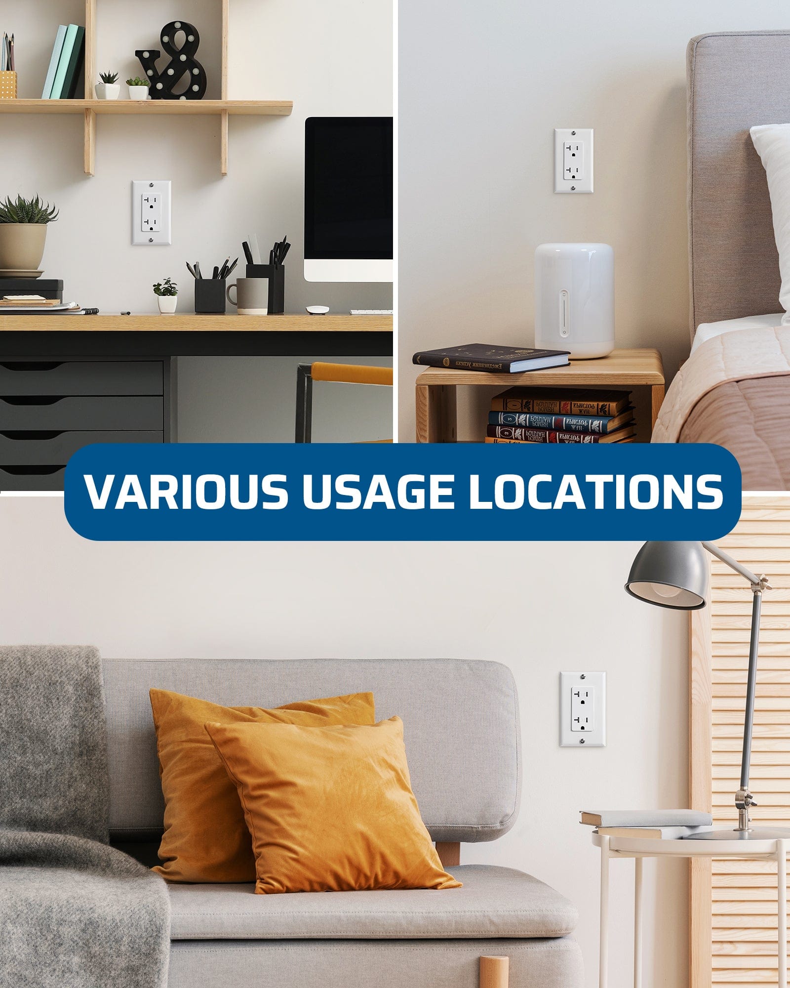 DEWENWILS 10 Pack Modern Wall Outlet, Decorator Receptacle Outlet, Standard Wall Outlets, 20Amp/125V/2500W, Tamper Resistant (TR) Electrical Outlet, Residential and Commercial Use, White-HRWS10E