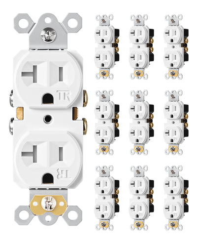 DEWENWILS 10 Pack Wall Outlet, Duplex Receptacle Outlet, Standard Wall Outlets, 20Amp/125V/2500W, Tamper Resistant (TR) Electrical Outlet, Residential and Commercial Use,White-HRWS10F