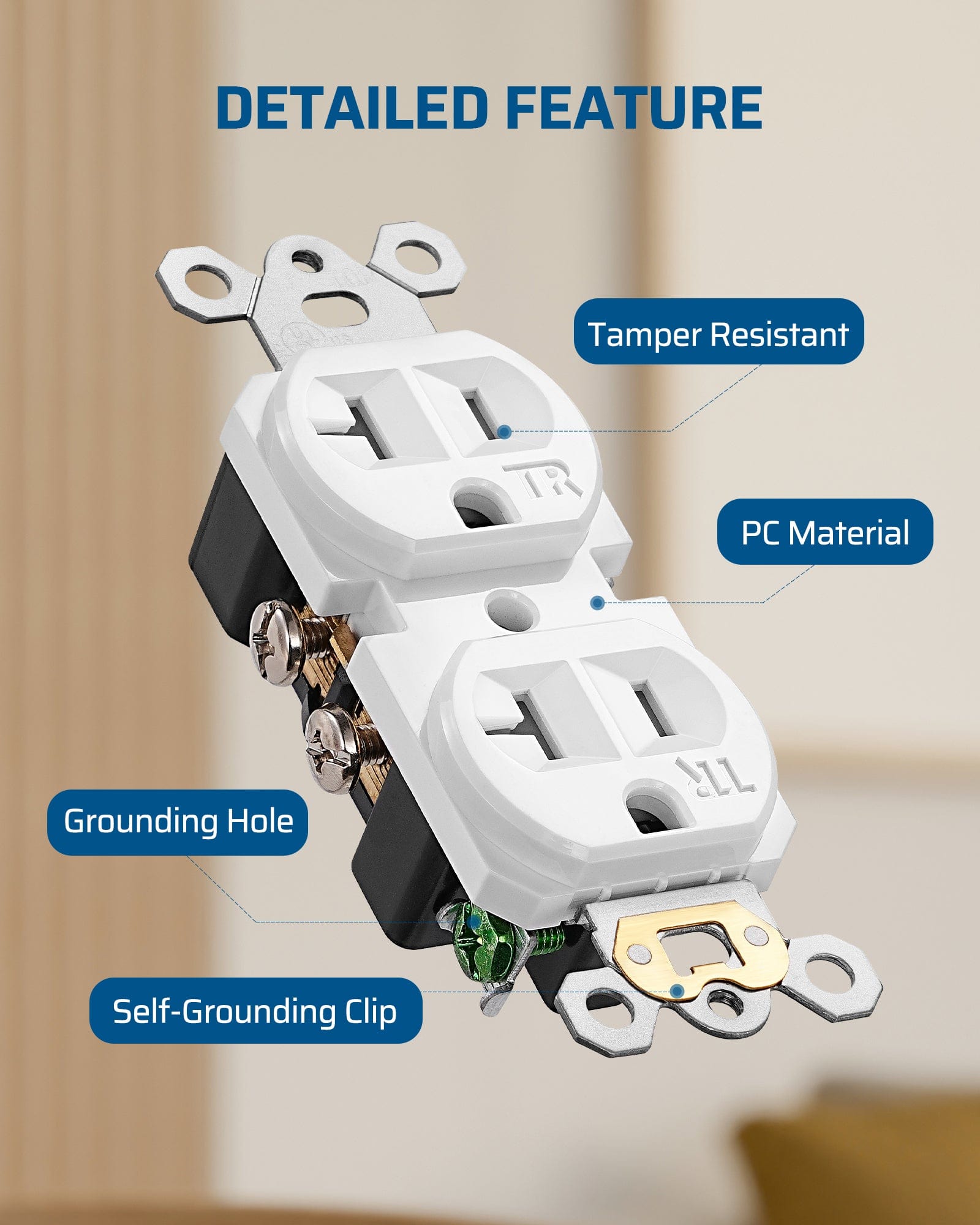 DEWENWILS 10 Pack Wall Outlet, Duplex Receptacle Outlet, Standard Wall Outlets, 20Amp/125V/2500W, Tamper Resistant (TR) Electrical Outlet, Residential and Commercial Use,White-HRWS10F