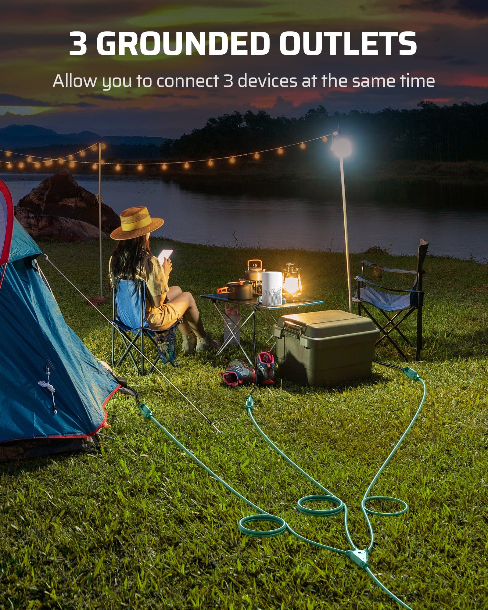 DEWENWILS 25ft Outdoor Extension Cord Multiple Outlets, Evenly Spaced 3 Outlets Plugs with Safety Cover, 16/3 SJTW Weatherproof Wire for Christmas Outdoor Lights and Holiday Decorations-HSC103A1