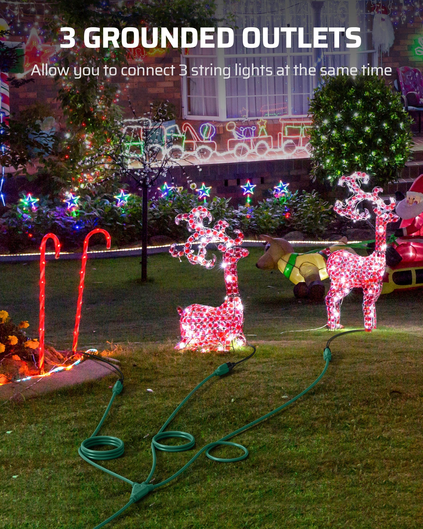 DEWENWILS 25ft Outdoor Extension Cord Multiple Outlets, Evenly Spaced 3 Outlets Plugs with Safety Cover, 16/3 SJTW Weatherproof Wire for Christmas Outdoor Lights and Holiday Decorations-HSC103A1