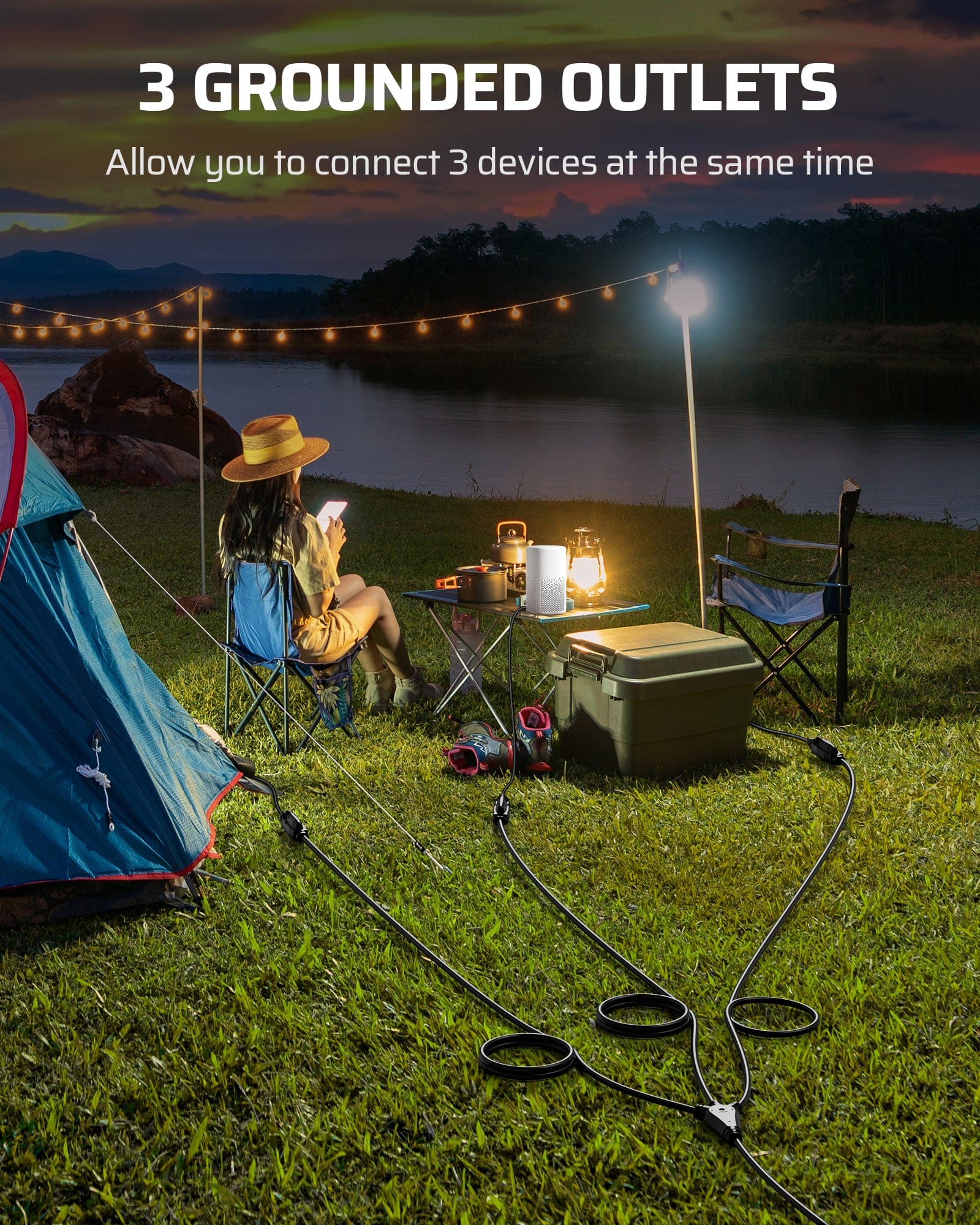 DEWENWILS Outdoor Extension Cord 1 to 3 Splitter, 3 Prong Outlets Plugs, Max 28ft End to End (40 FT Total), 16/3C SJTW Weatherproof Wire for Christmas String Lights-HSC103D1