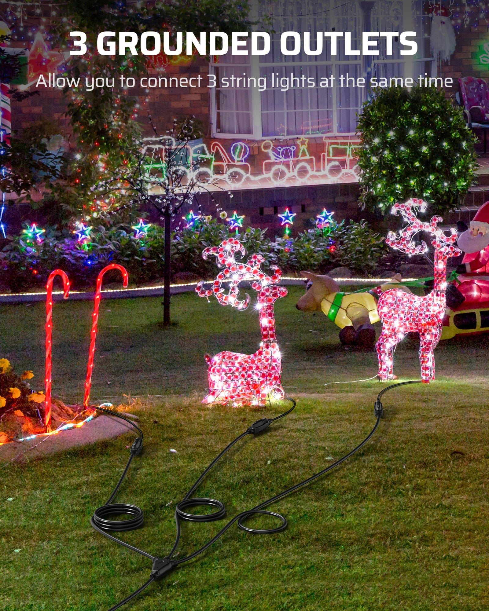 DEWENWILS Outdoor Extension Cord 1 to 3 Splitter, 3 Prong Outlets Plugs, Max 13ft End to End (25 FT Total), 16/3C SJTW Weatherproof Wire for Christmas Lights and Halloween Decorations-HSC103C1