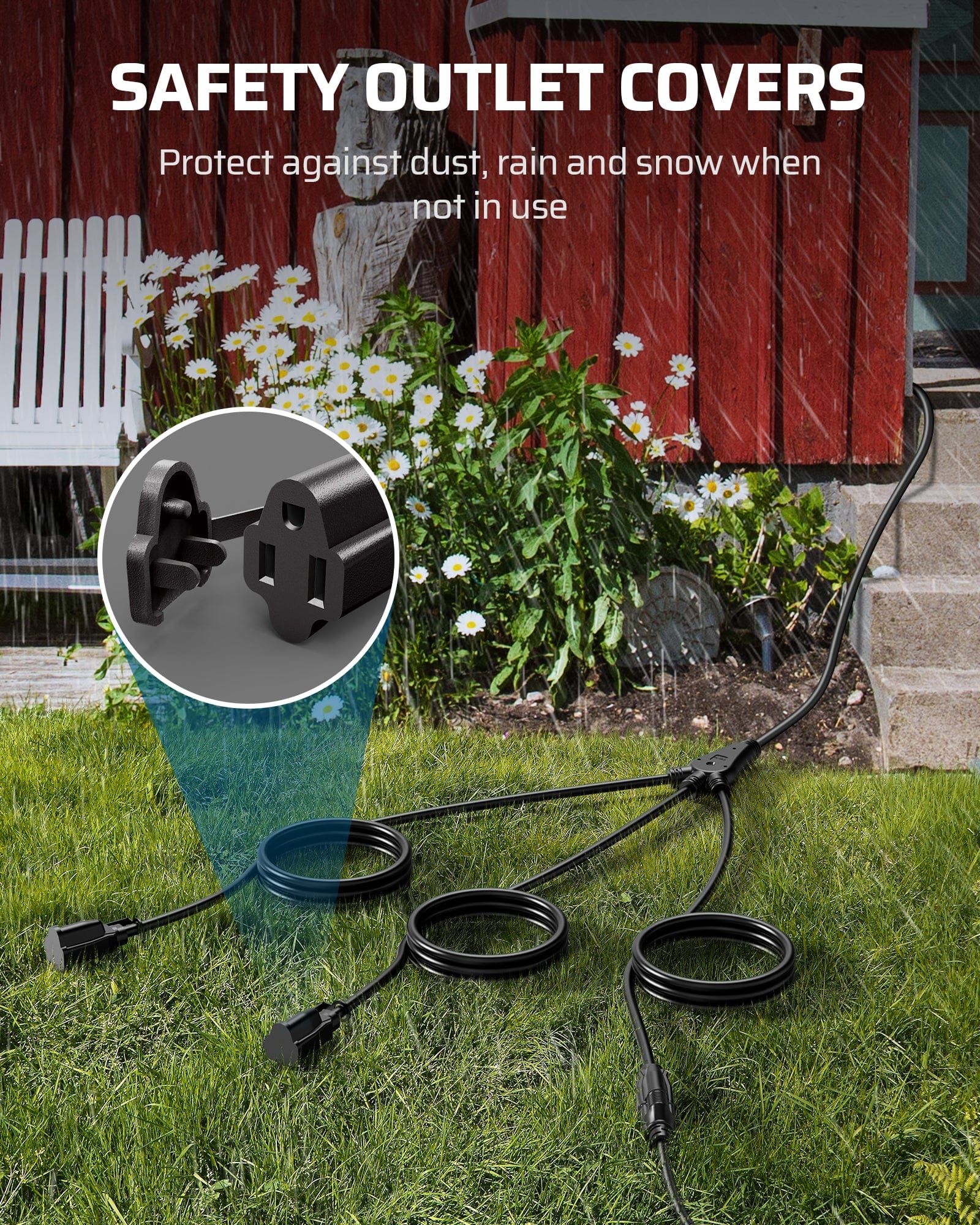 DEWENWILS Outdoor Extension Cord 1 to 3 Splitter, 3 Prong Outlets Plugs, Max 13ft End to End (25 FT Total), 16/3C SJTW Weatherproof Wire for Christmas Lights and Halloween Decorations-HSC103C1