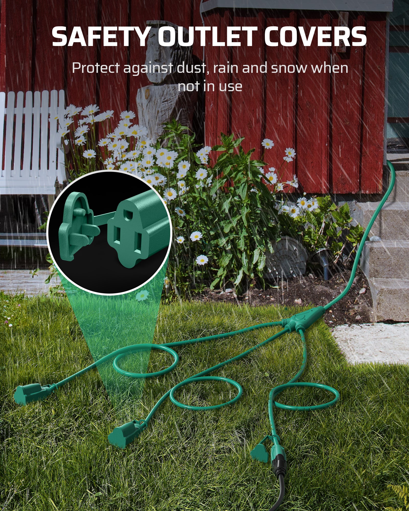 DEWENWILS Outdoor Extension Cord 1 to 3 Splitter for Christmas, Total 12FT, 13A 125V 1625W 16/3C SJTW Extension Cord Outdoor, Heavy Duty Extension Cord for Holiday Decorations, Outdoor Light-HSC103E