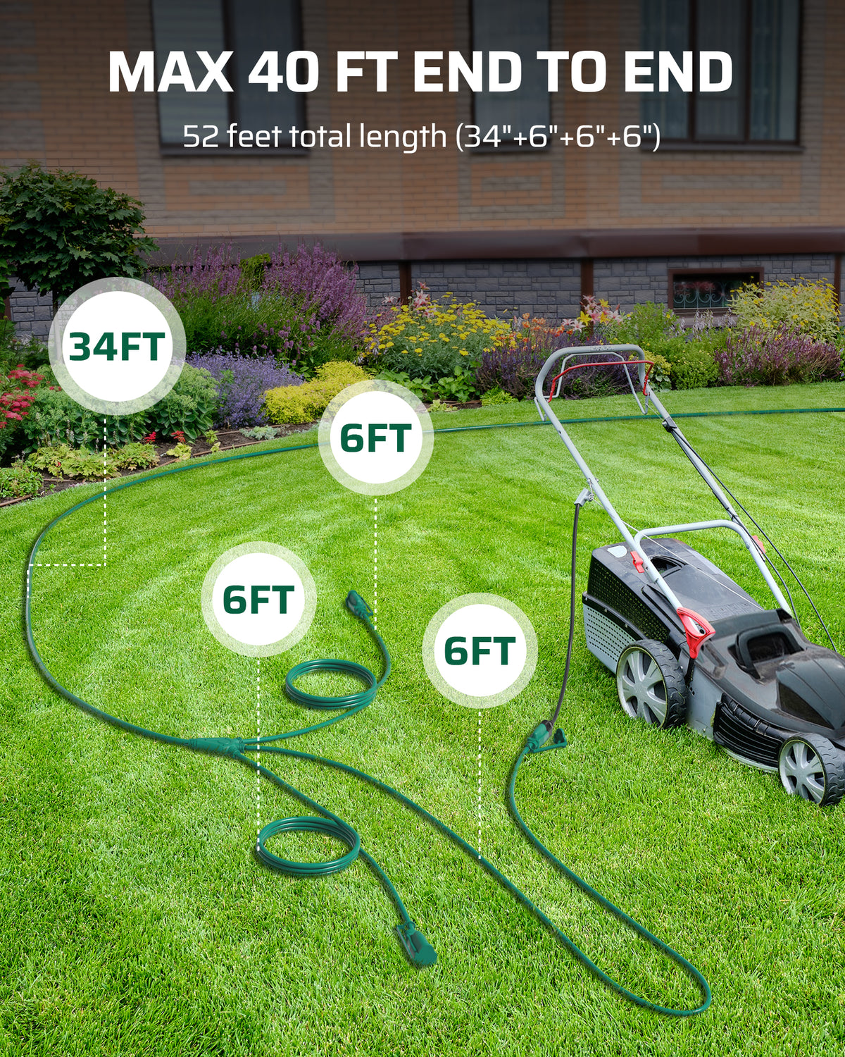 DEWENWILS Outdoor Extension Cord 1 to 3 Splitter for Christmas, Total 52FT, 13A 125V 1625W 16/3C SJTW Extension Cord Outdoor, Heavy Duty Extension Cord for Holiday Decorations, Outdoor Light-HSC103F