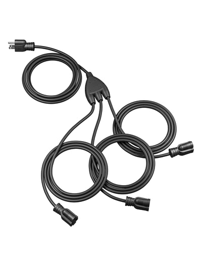 DEWENWILS 28FT (10+6+6+6) Outdoor Extension Cord for Outside Landscape Lighting Christmas Lights, 3 Outlets 16 AWG SJTW Black-HSC103K