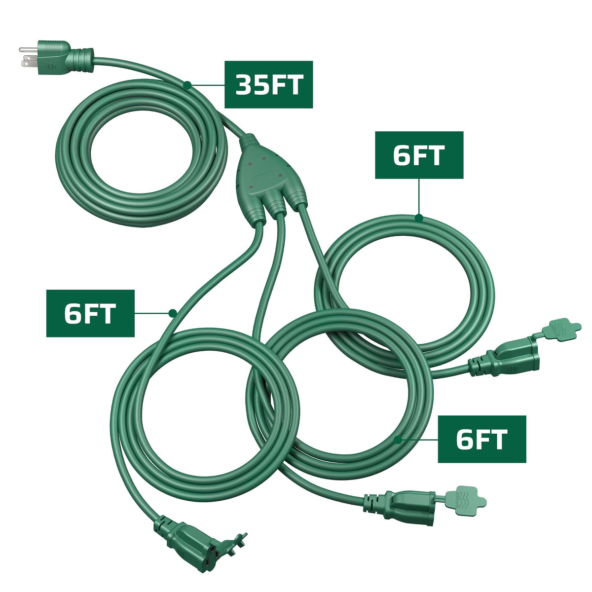 DEWENWILS 53 FT (35+6+6+6) Outdoor Extension Cords for Outside, Extension Cord Multiple 3 Outlets with Safety Cover 16 AWG SJTW ETL Listed - HSC103R