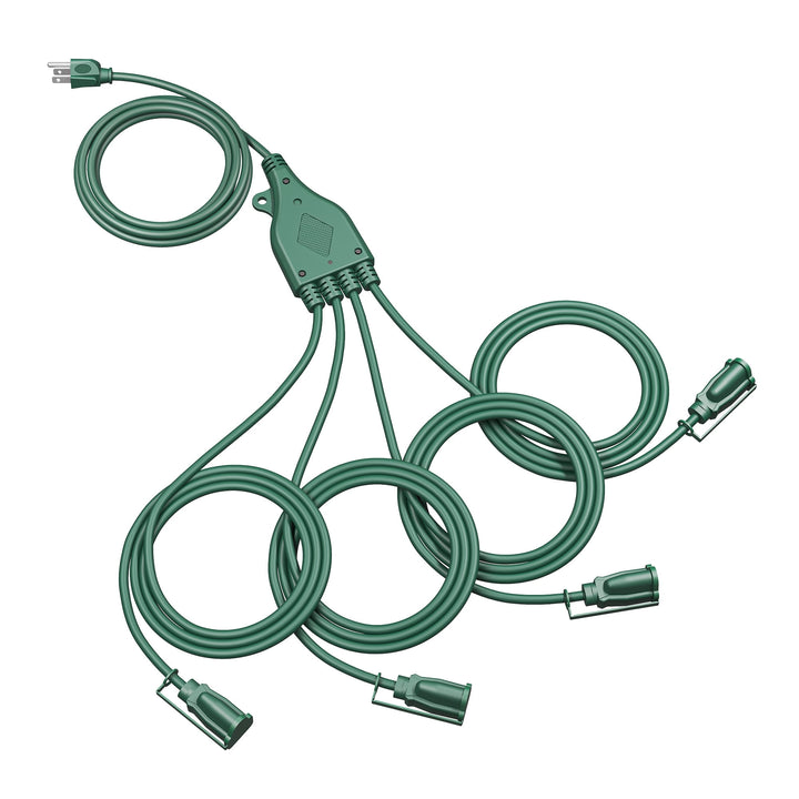 DEWENWILS 34 FT (10+6+6+6+6) Extension Cord for Outside Christmas Lights, 4 Outlets with Safety Cover 16 AWG SJTW 3 Prong Outdoor Power Cable