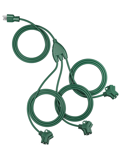 DEWENWILS Outdoor Extension Cord with 1 to 3 Splitter, Total 25FT (Max Length 13FT from End to End), SJTW Outdoor Extension Cord, Heavy Duty Extension Cord for Christmas Halloween, Green-HSC132A