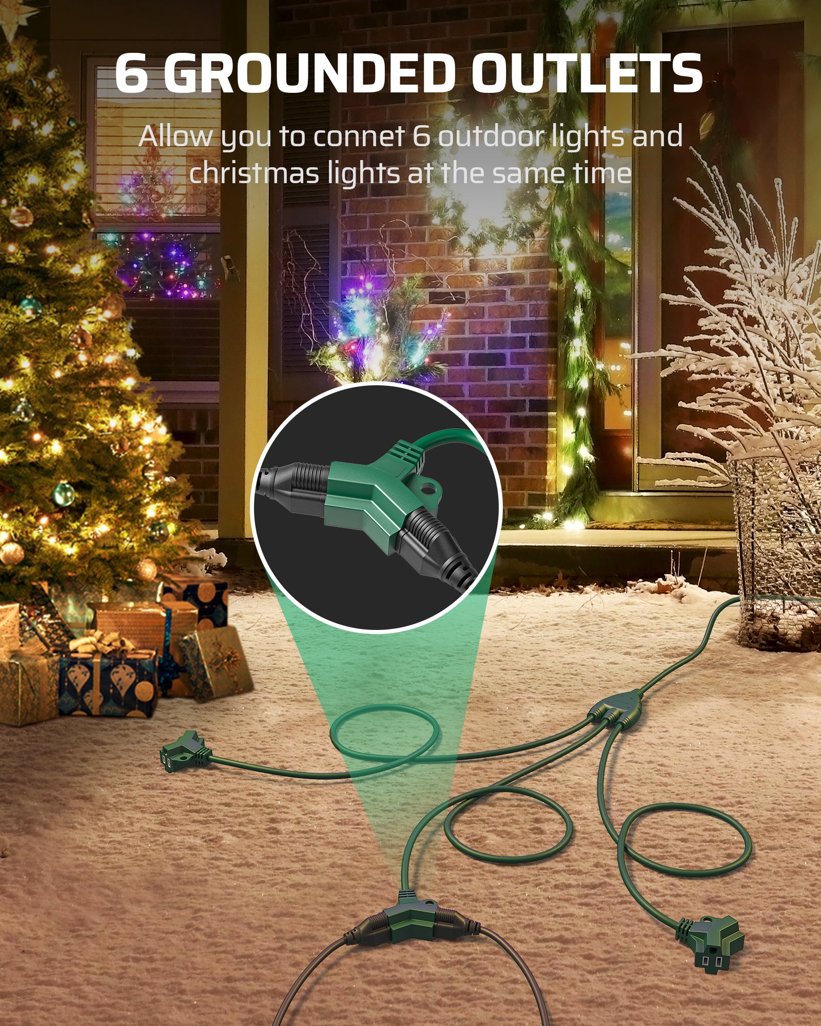 DEWENWILS Outdoor Extension Cord with 1 to 3 Splitter, Total 25FT (Max Length 13FT from End to End), SJTW Outdoor Extension Cord, Heavy Duty Extension Cord for Christmas Halloween, Green-HSC132A