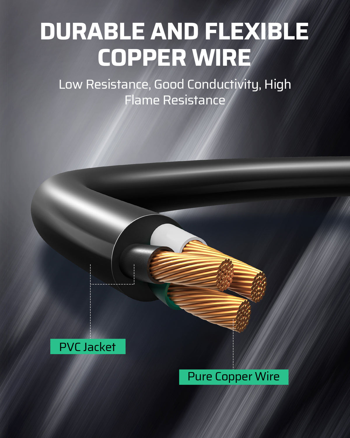 Outdoor Extension Cord: Durable and flexible pure copper wire with low resistance, excellent conductivity, high flame resistance, and a PVC jacket delivers safe and reliable outdoor power performance