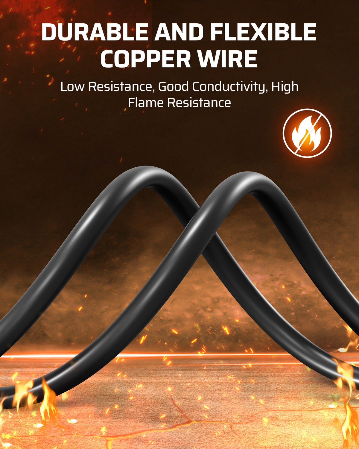 Outdoor Extension Cord: Durable and flexible copper wire with low resistance, excellent conductivity, and high flame resistance ensures safe, efficient, and long-lasting outdoor power performance