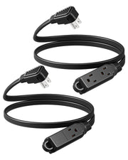 DEWENWILS 3ft 3 Outlet Extension Cord with Flat Plug, 16/3 Awg Grounded Power Cable for Indoor Use, SPT-3 Cord (2 Pack)-HSCB03B