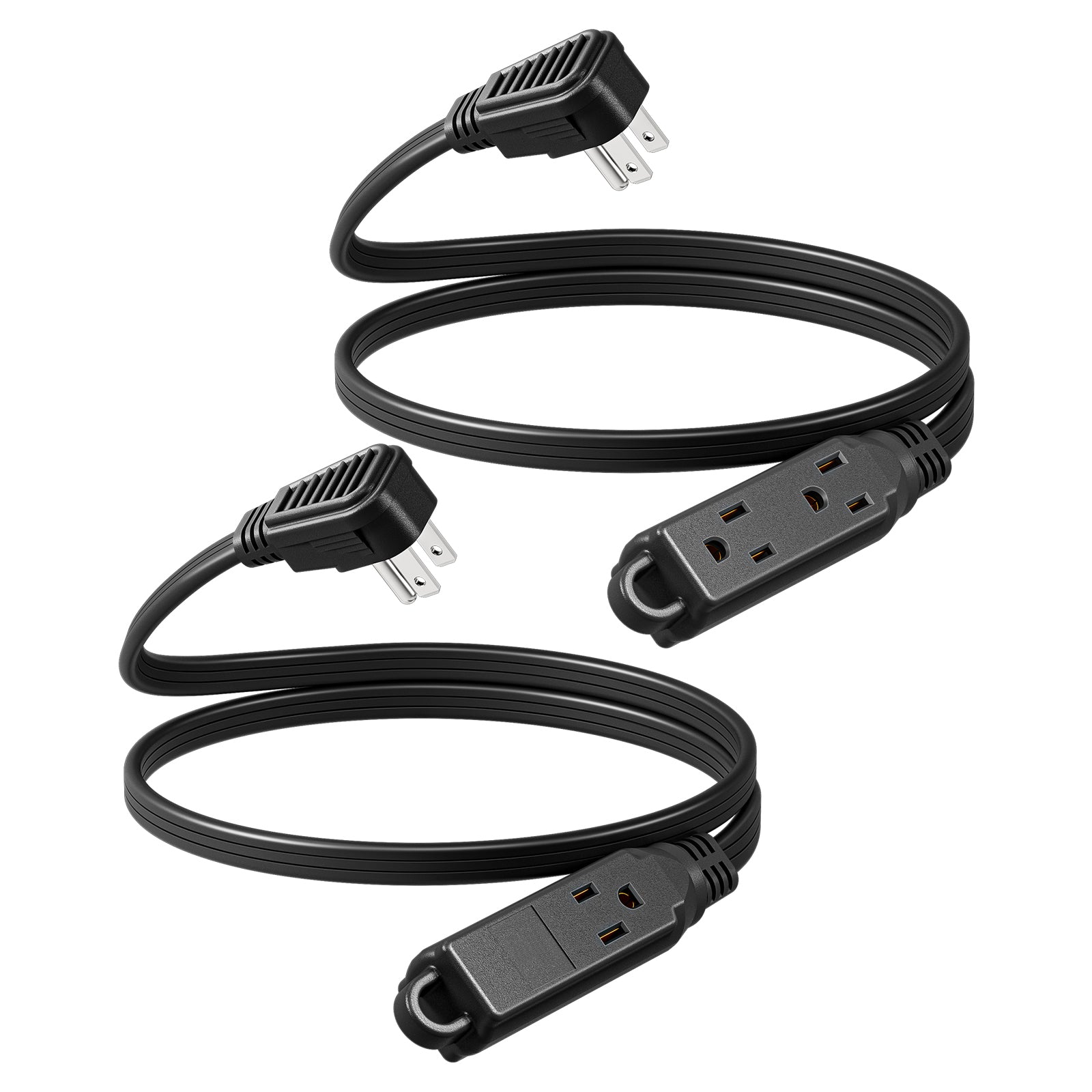 DEWENWILS 3ft 3 Outlet Extension Cord with Flat Plug, 16/3 Awg Grounded Power Cable for Indoor Use, SPT-3 Cord (2 Pack)-HSCB03B