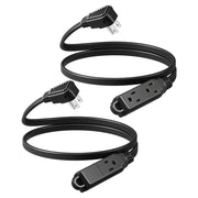 DEWENWILS 3ft 3 Outlet Extension Cord with Flat Plug, 16/3 Awg Grounded Power Cable for Indoor Use, SPT-3 Cord (2 Pack)-HSCB03B