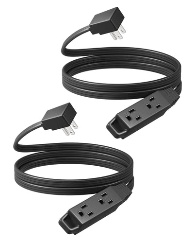 DEWENWILS 2 Pack 6FT Flat Plug Extension Cord, 3 Prong Ultra Thin Power Strip, 13A/125V/1625W, 16/3 Awg Grounded Flat Power Cable for Indoor Narrow Space, SPT-3 Cord, Black-HSCB06B