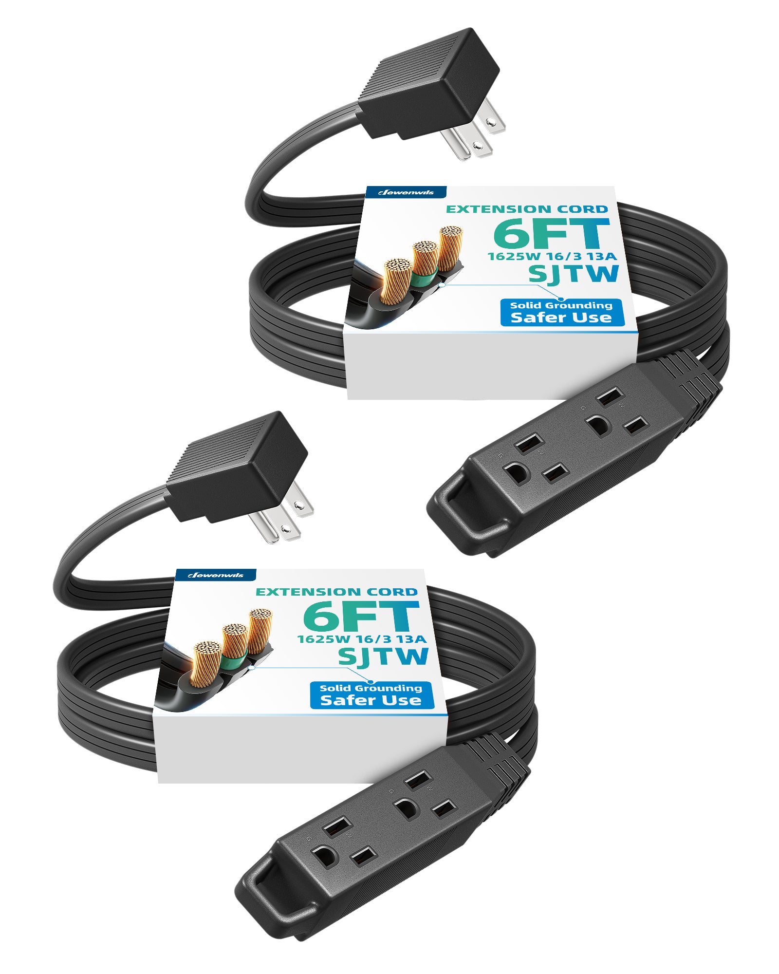 DEWENWILS 3ft Indoor/Outdoor Extension Cord, 14/3 SJTW 3 Prong Heavy Duty Power Cable, NEMA 5-15P to NEMA 5-15R (2 Pack)-HNCB03L