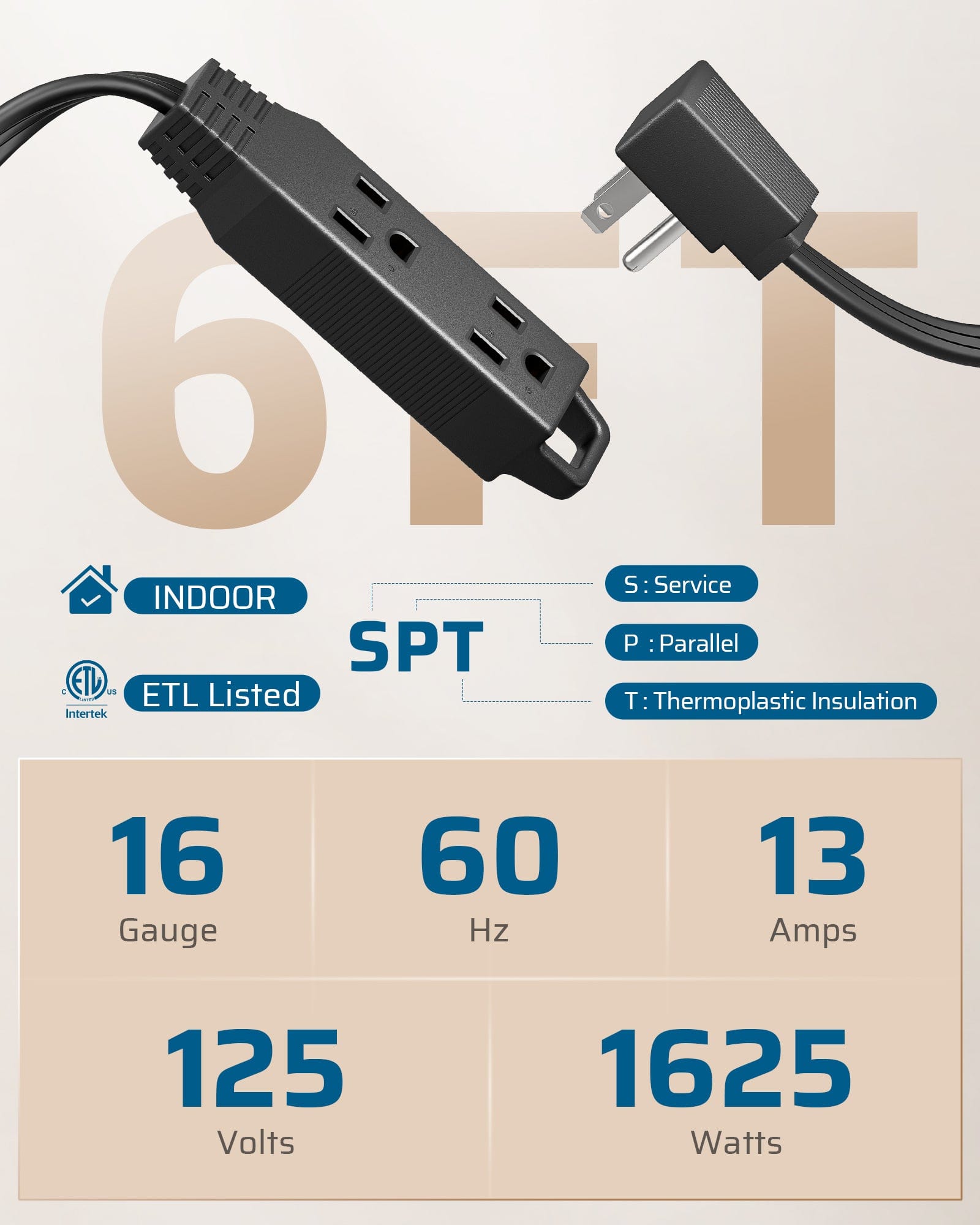 DEWENWILS 2 Pack 6FT Flat Plug Extension Cord, 3 Prong Ultra Thin Power Strip, 13A/125V/1625W, 16/3 Awg Grounded Flat Power Cable for Indoor Narrow Space, SPT-3 Cord, Black-HSCB06B