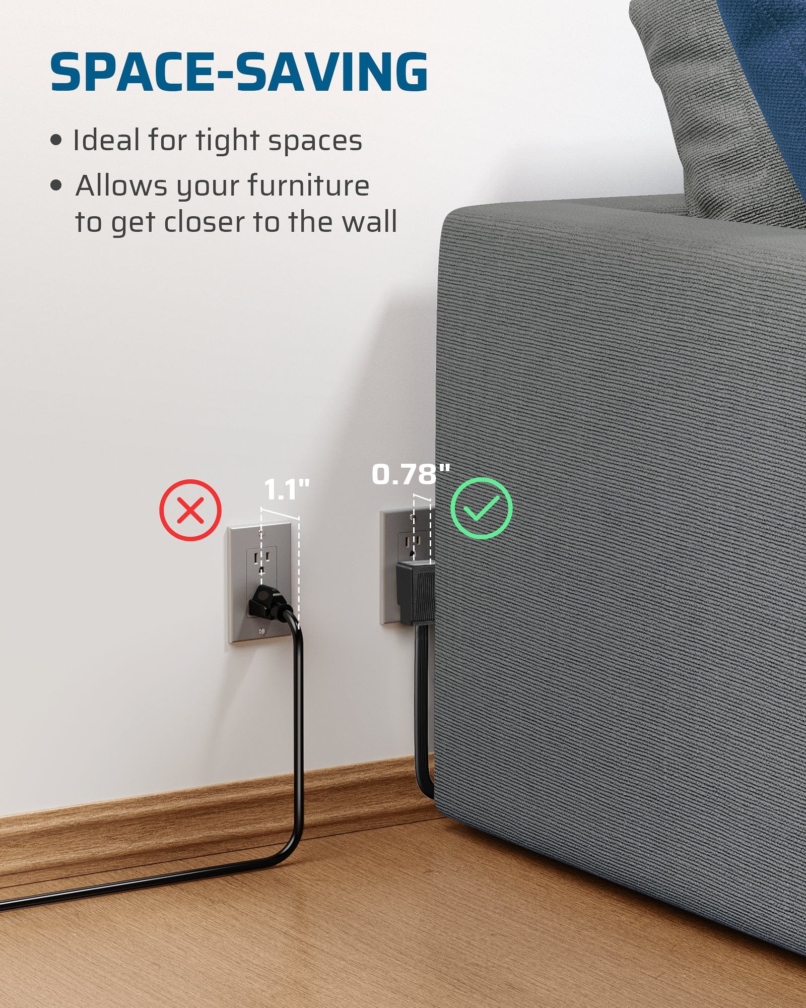 DEWENWILS 15FT Flat Plug Extension Cord, 3 Prong Ultra Thin Power Strip, 13A/125V/1625W, 16/3 Awg Grounded Flat Power Cable for Indoor Narrow Space, SPT-3 Cord, Black-HSCB15A