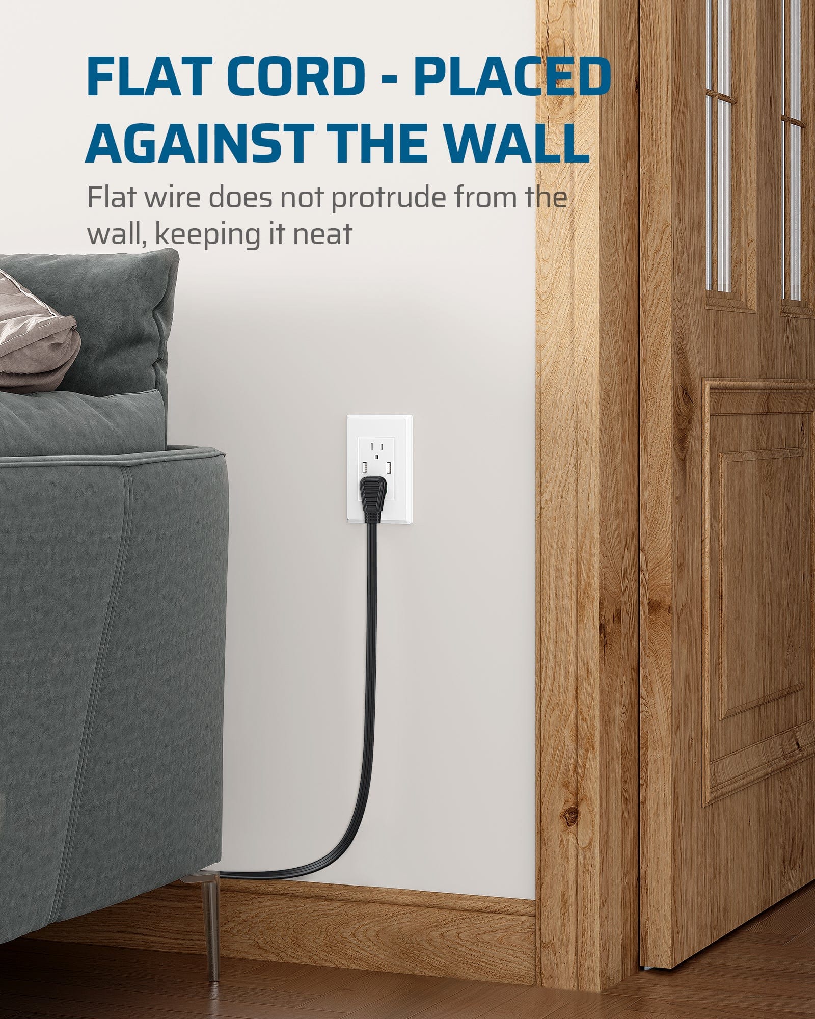 DEWENWILS 3ft 3 Outlet Extension Cord with Flat Plug, 16/3 Awg Grounded Power Cable for Indoor Use, SPT-3 Cord (2 Pack)-HSCB03B
