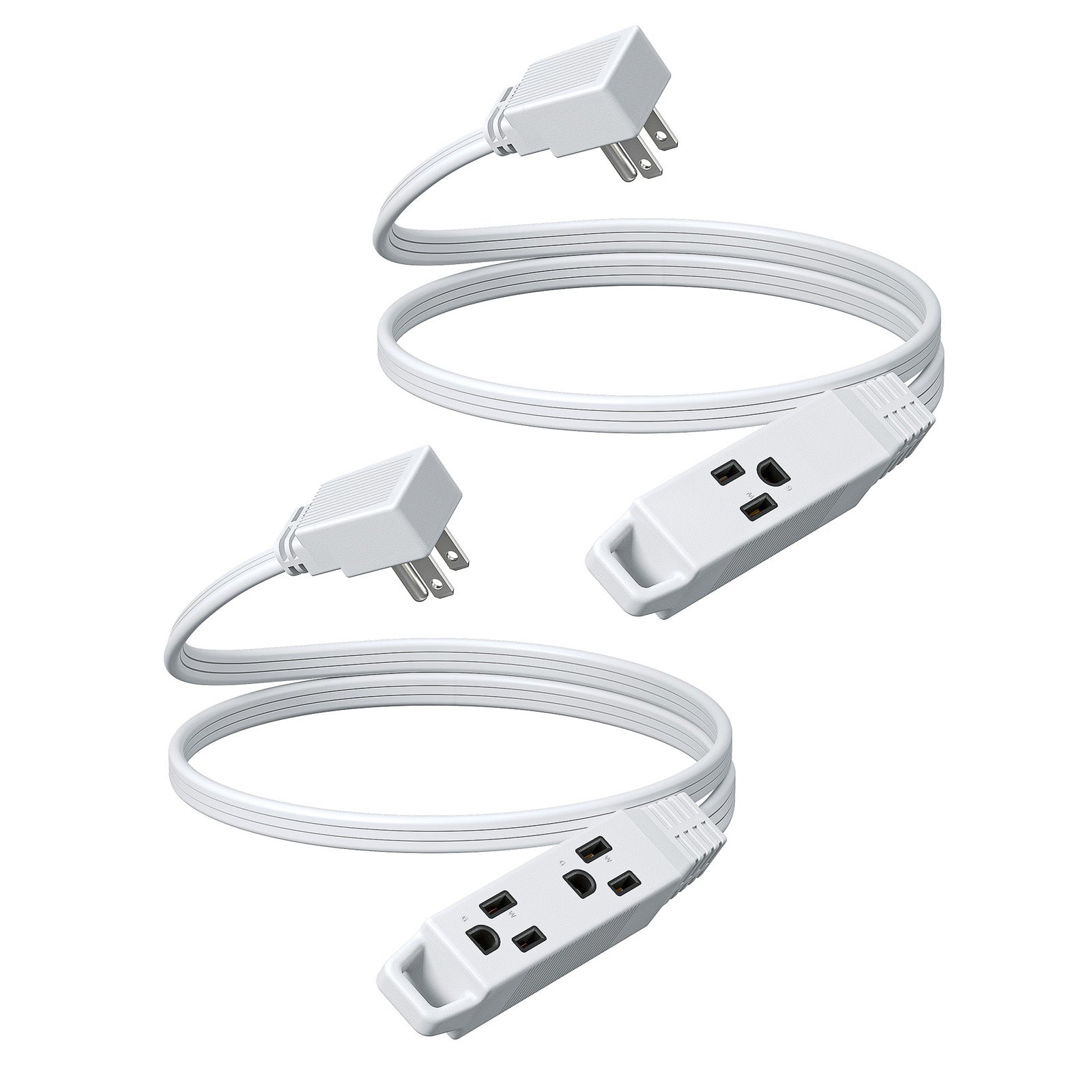 DEWENWILS 3ft 3 Outlet Extension Cord with Flat Plug, 16/3 Awg Grounded Power Cable for Indoor Use, SPT-3 Cord (2 Pack)-HSCW03B