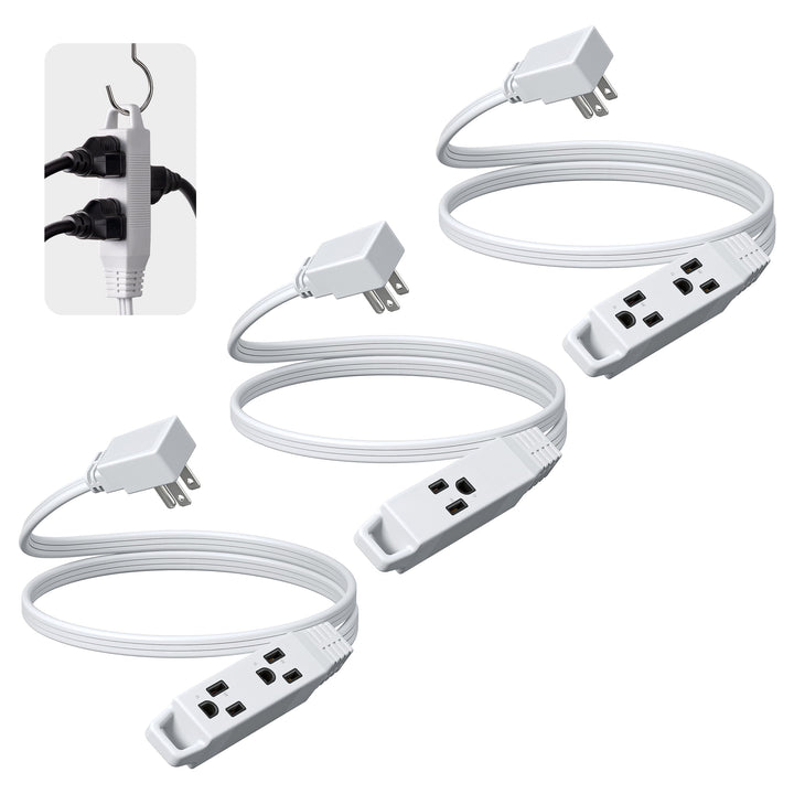 DEWENWILS 3 FT Extension Cords for Indoor 3 Prong with 3 Outlets Power Strip SPT-3 16 AWG 3-Pack