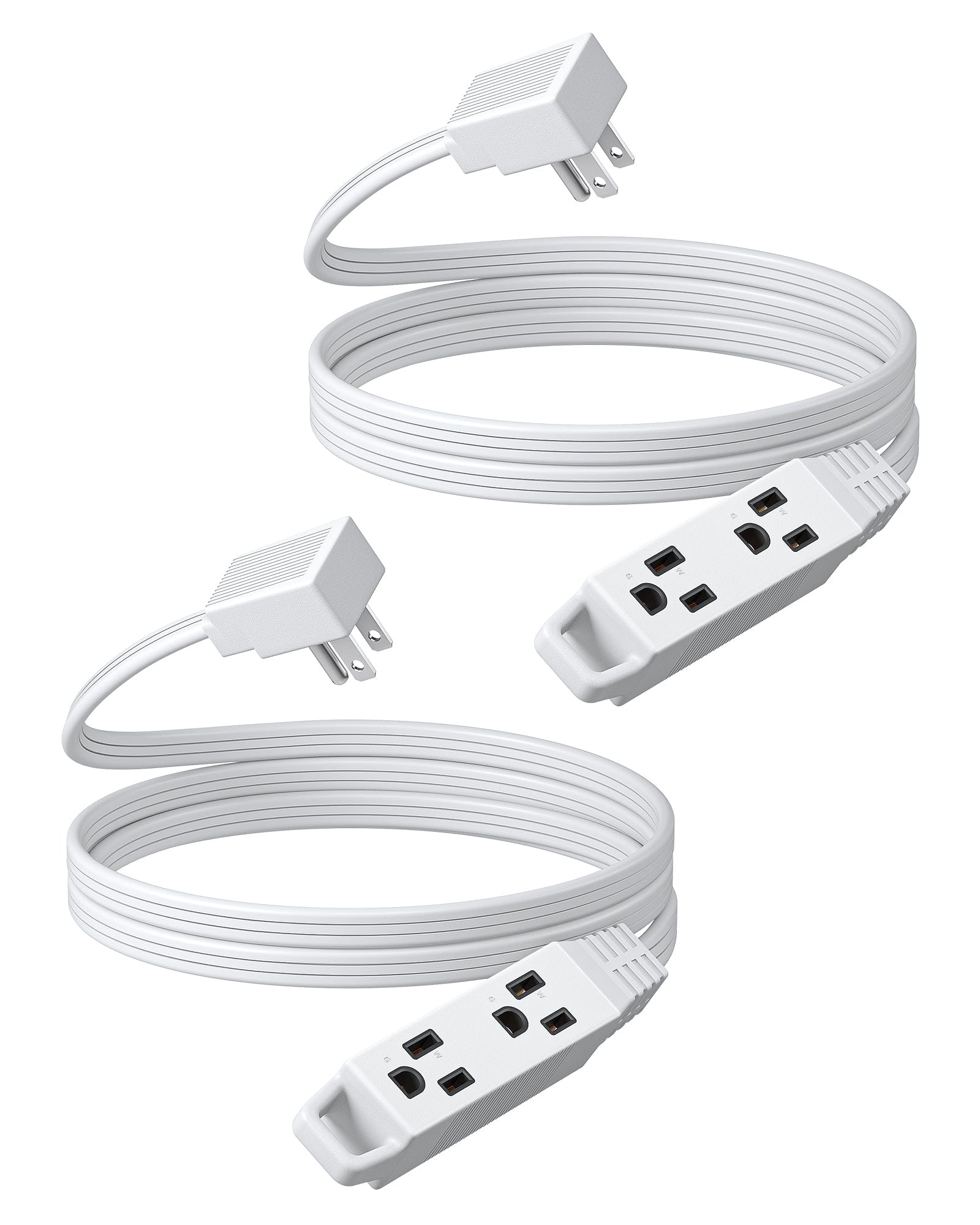 DEWENWILS 6FT Flat Plug Extension Cord, 3 Prong Ultra Thin Power Strip, 13A/125V/1625W, 16/3 Awg Grounded Flat Power Cable for Indoor Narrow Space, SPT-3 Cord, White, 2 Pack-HSCW06B