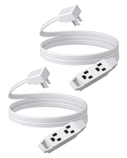 DEWENWILS 6FT Flat Plug Extension Cord, 3 Prong Ultra Thin Power Strip, 13A/125V/1625W, 16/3 Awg Grounded Flat Power Cable for Indoor Narrow Space, SPT-3 Cord, White, 2 Pack-HSCW06B