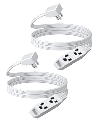 DEWENWILS 6FT Flat Plug Extension Cord, 3 Prong Ultra Thin Power Strip, 13A/125V/1625W, 16/3 Awg Grounded Flat Power Cable for Indoor Narrow Space, SPT-3 Cord, White, 2 Pack-HSCW06B