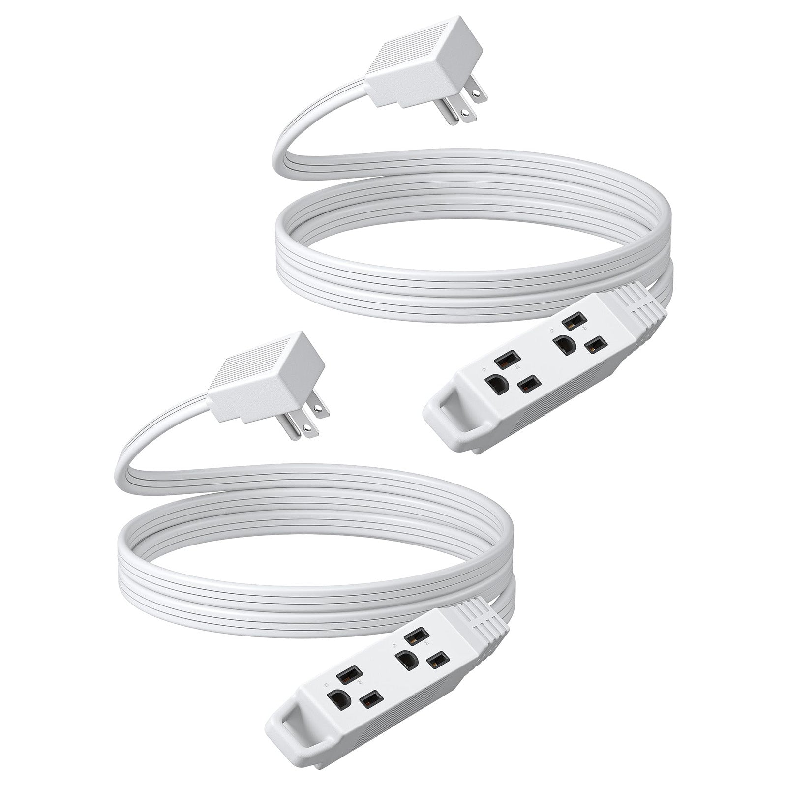DEWENWILS 6FT Flat Plug Extension Cord, 3 Prong Ultra Thin Power Strip, 13A/125V/1625W, 16/3 Awg Grounded Flat Power Cable for Indoor Narrow Space, SPT-3 Cord, White, 2 Pack-HSCW06B