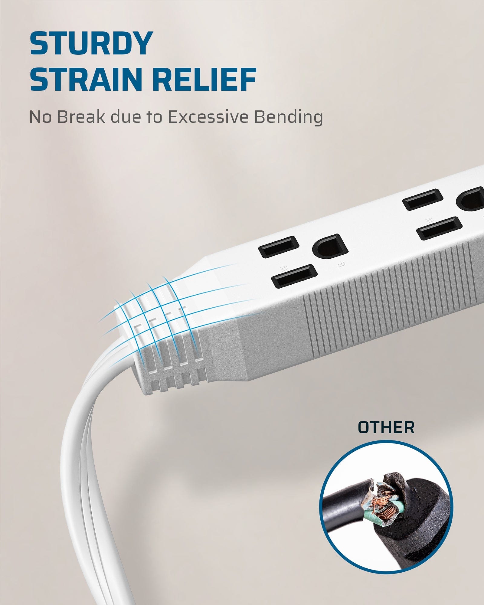 DEWENWILS 6FT Flat Plug Extension Cord, 3 Prong Ultra Thin Power Strip, 13A/125V/1625W, 16/3 Awg Grounded Flat Power Cable for Indoor Narrow Space, SPT-3 Cord, White, 2 Pack-HSCW06B