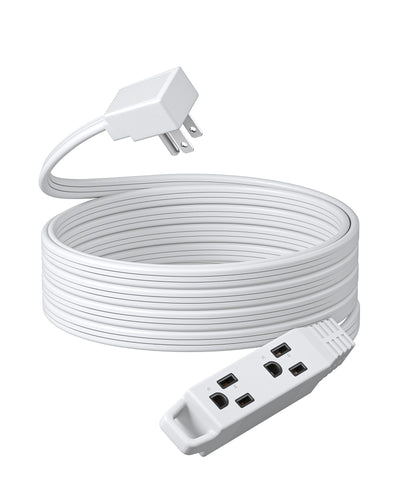 DEWENWILS 15FT Flat Plug Extension Cord, 3 Prong Ultra Thin Power Strip, 13A/125V/1625W, 16/3 Awg Grounded Flat Power Cable for Indoor Narrow Space, SPT-3 Cord, White-HSCW15A