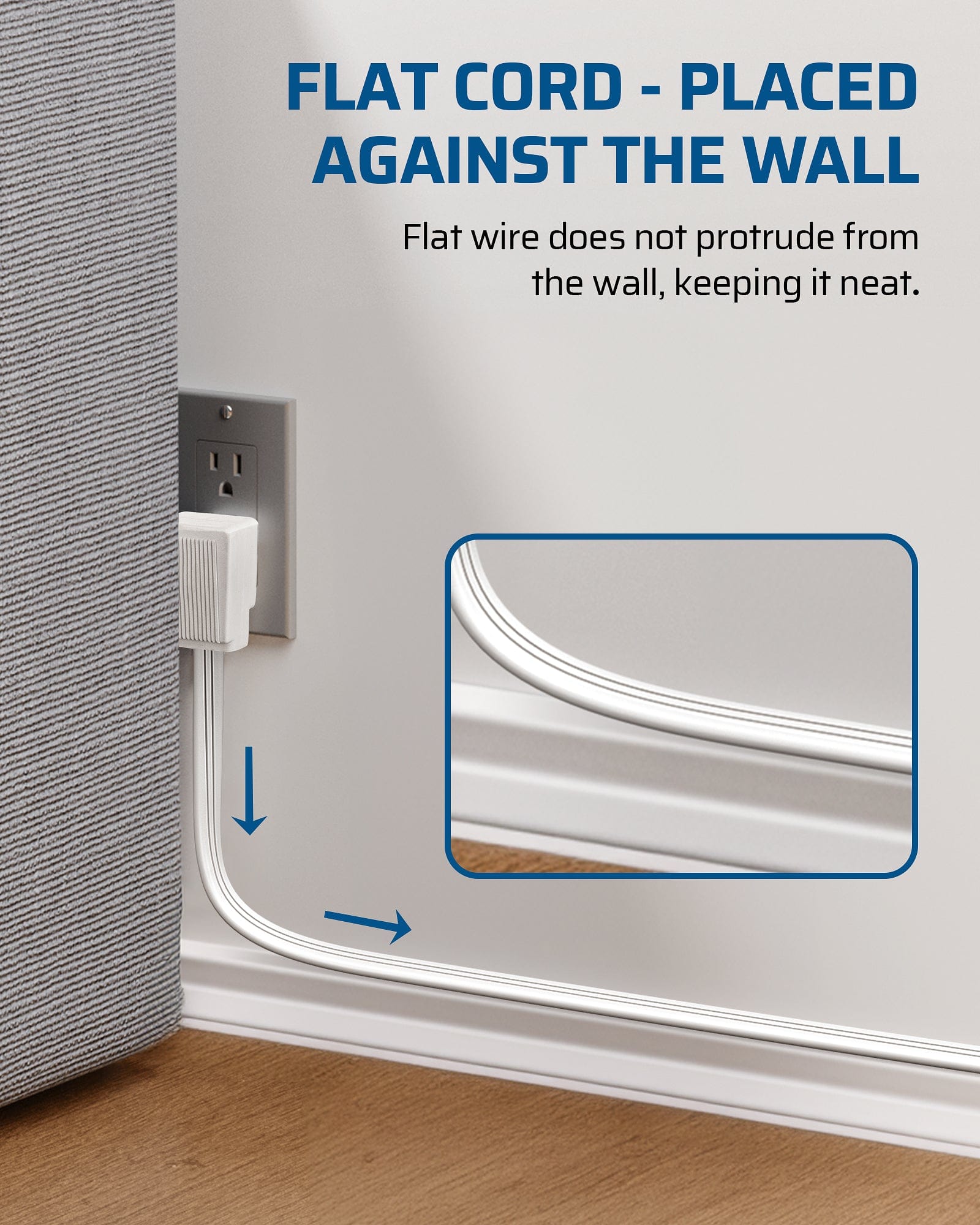 DEWENWILS 15FT Flat Plug Extension Cord, 3 Prong Ultra Thin Power Strip, 13A/125V/1625W, 16/3 Awg Grounded Flat Power Cable for Indoor Narrow Space, SPT-3 Cord, White-HSCW15A