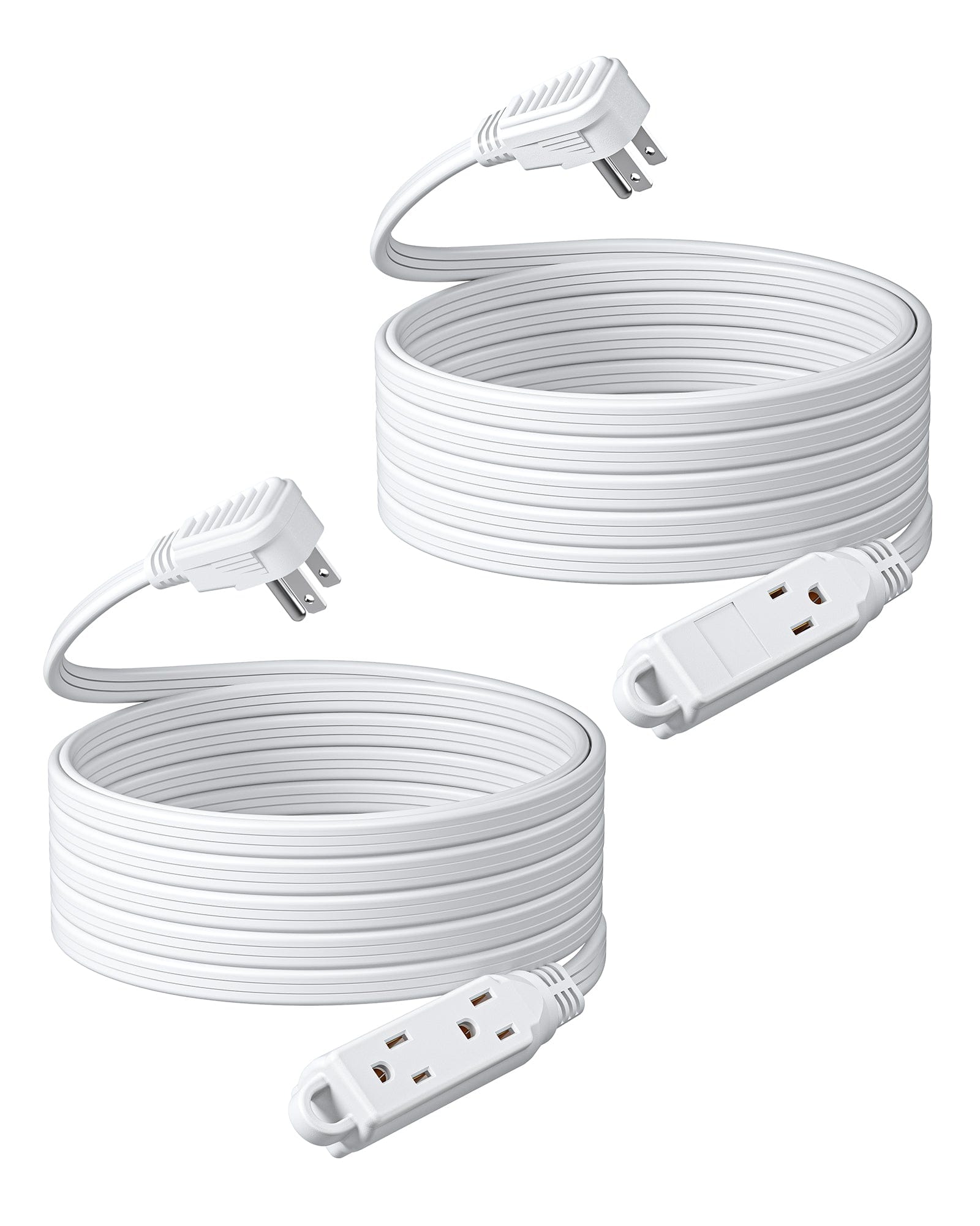 DEWENWILS 20ft 3 Outlet Extension Cord with Flat Plug, 16/3 Awg Grounded Power Cable for Indoor Use, SPT-3 Cord (2 Pack)-HSCW20B