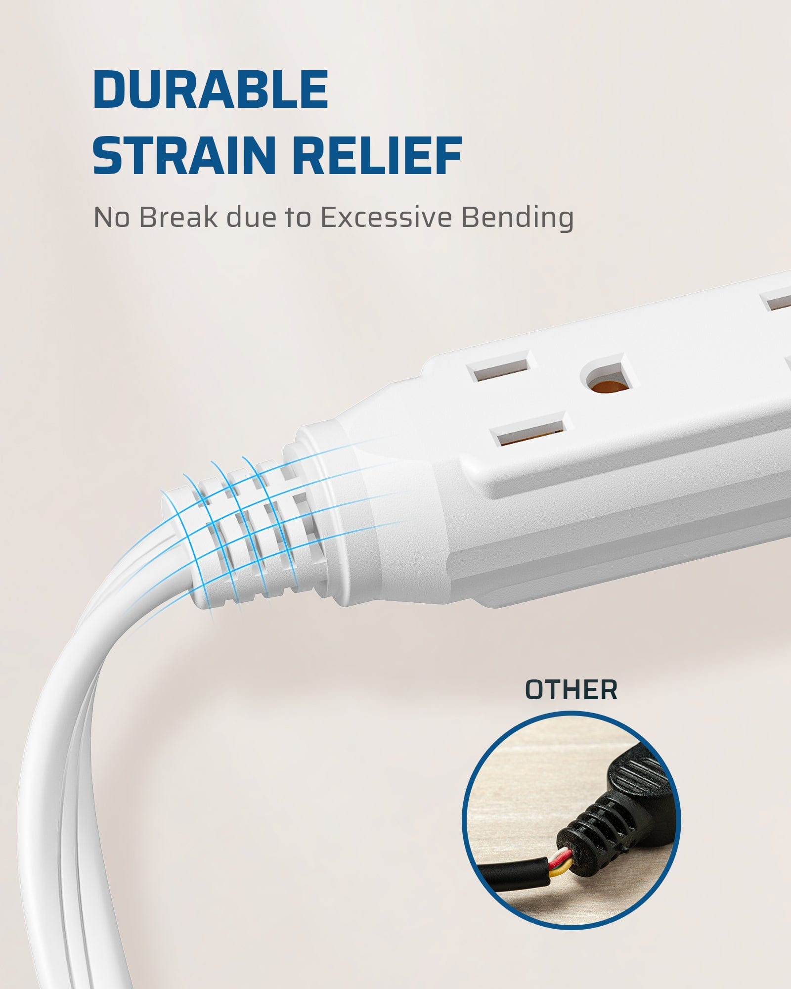 DEWENWILS 20ft 3 Outlet Extension Cord with Flat Plug, 16/3 Awg Grounded Power Cable for Indoor Use, SPT-3 Cord (2 Pack)-HSCW20B