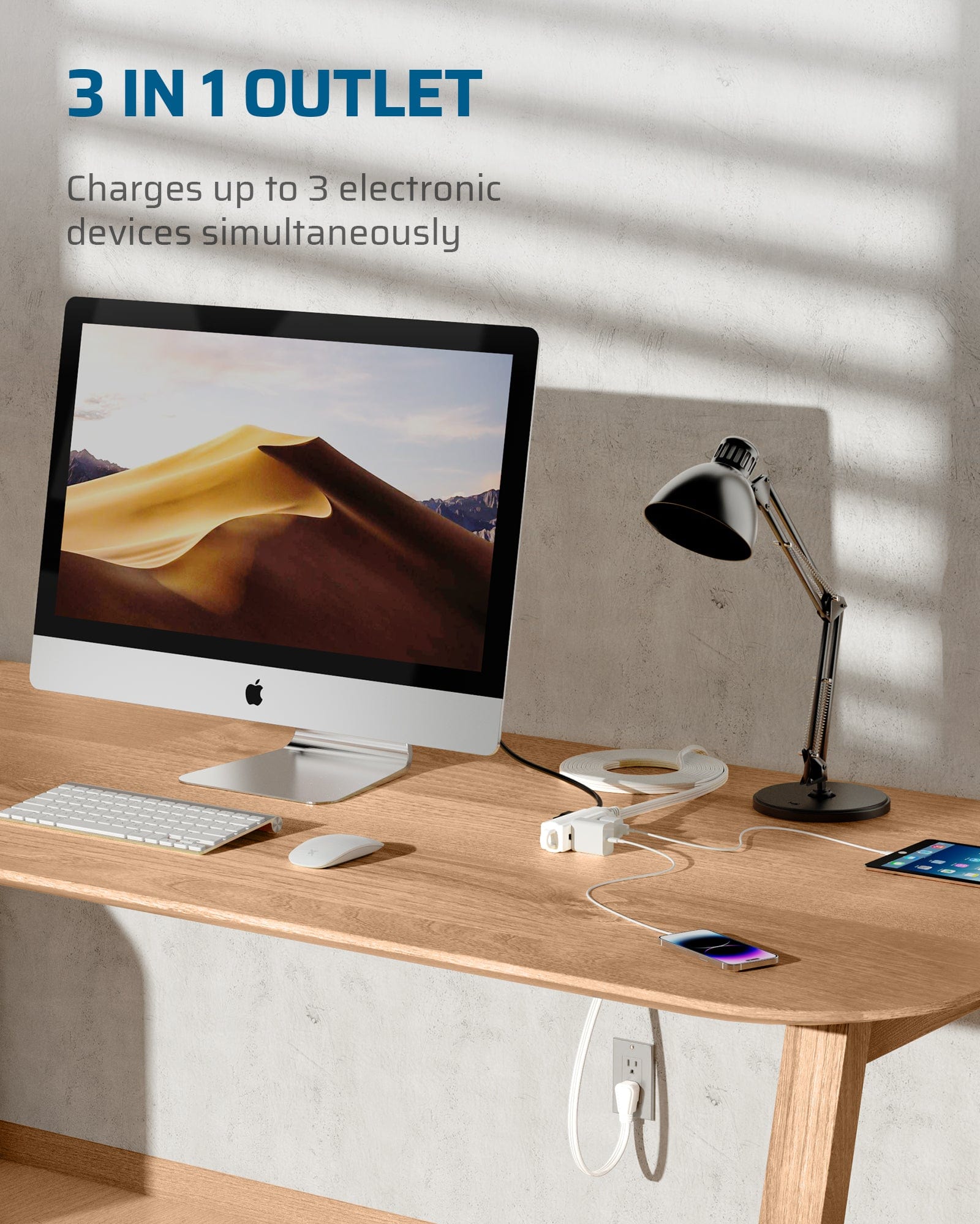 DEWENWILS  25ft 3 Outlet Extension Cord with Flat Plug, 16/3 Awg Grounded Power Cable for Indoor Use, SPT-3 Cord-HSCW25A