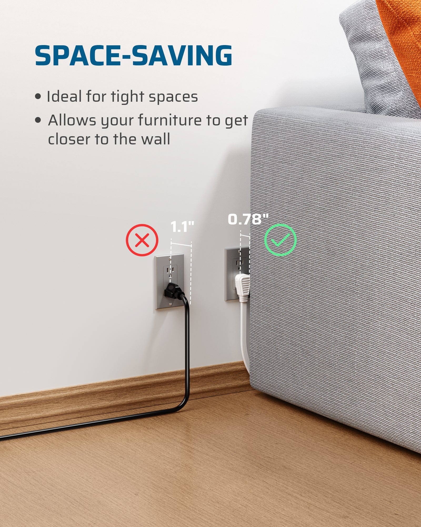 DEWENWILS  25ft 3 Outlet Extension Cord with Flat Plug, 16/3 Awg Grounded Power Cable for Indoor Use, SPT-3 Cord-HSCW25A