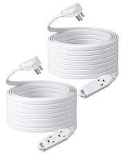 DEWENWILS 50ft Extension Cord, 3 Outlet Power Cable with Flat Plug, 16/3 Awg Grounded Cord for Indoor Use, SPT-3 Cord (2 Pack)-WHSCW50B