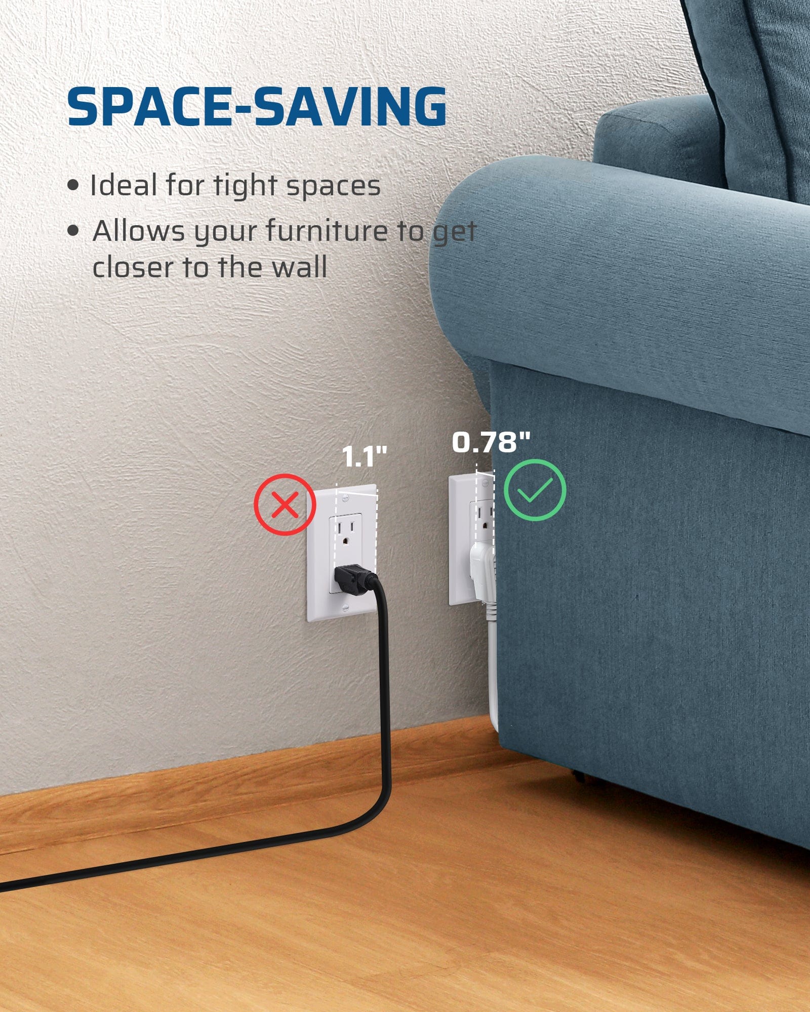 DEWENWILS 50ft Extension Cord, 3 Outlet Power Cable with Flat Plug, 16/3 Awg Grounded Cord for Indoor Use, SPT-3 Cord (2 Pack)-WHSCW50B