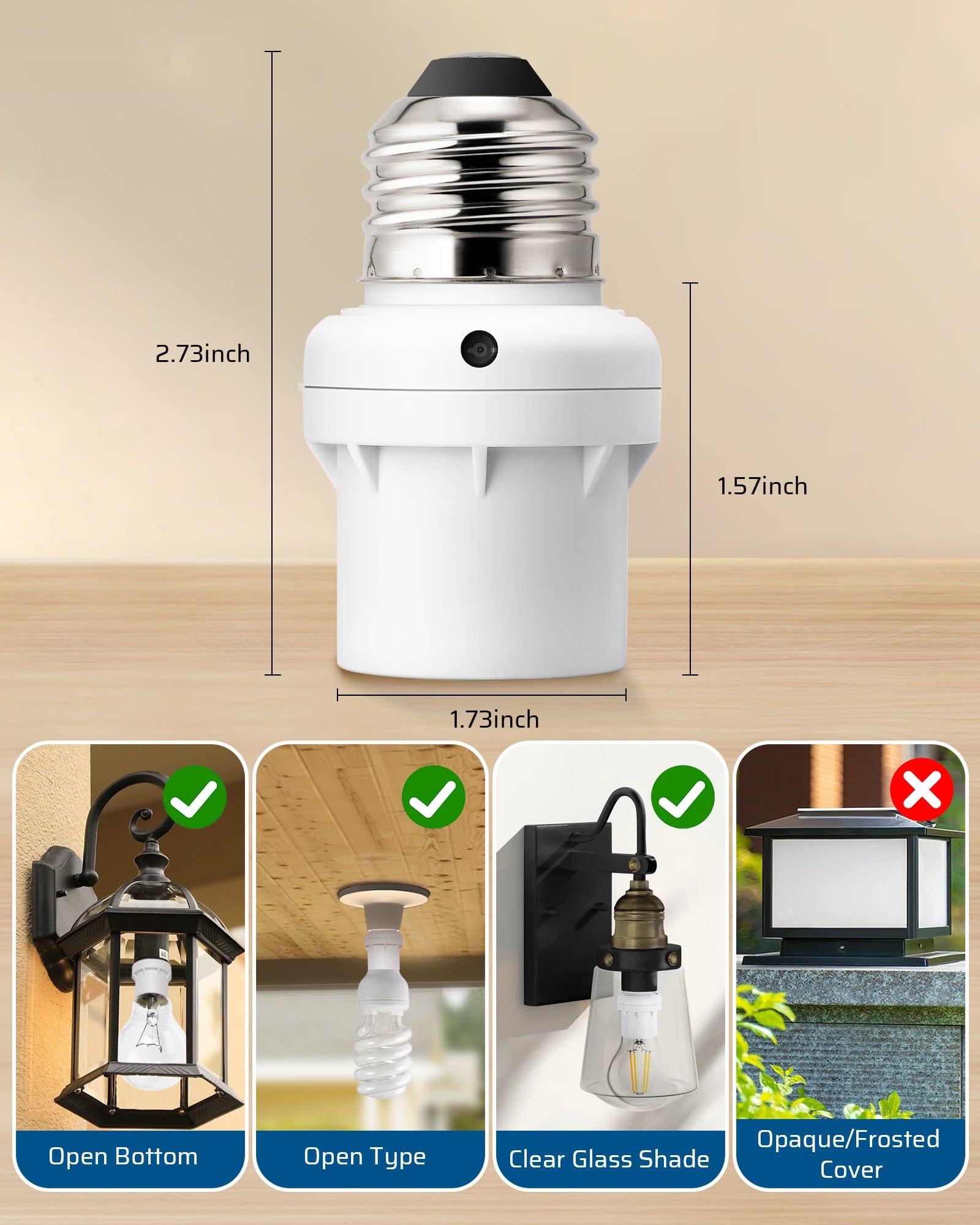 DEWENWILS Dusk to Dawn Light Sensor Socket E26/E27, Compatible with Incandescent/CFL/LED/Halogen Bulbs (2 Pack)-HSLS02A