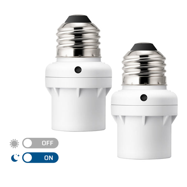 DEWENWILS Dusk to Dawn Light Sensor Socket E26/E27, Compatible with Incandescent/CFL/LED/Halogen Bulbs (2 Pack)-HSLS02A