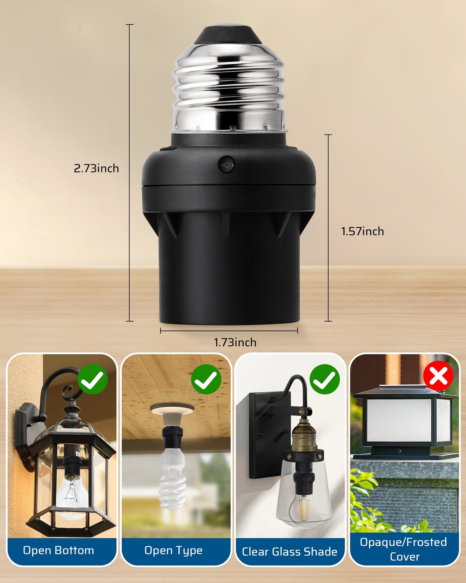 DEWENWILS Waterproof Dusk to Dawn E26 Light Sockets with Photocell Sensor, Light Socket Adapter for for Porch Garage Garden Patio Lights (4 Pack)-HSLS04E