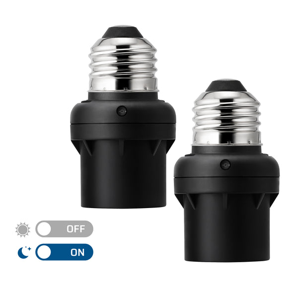 DEWENWILS Dusk to Dawn Light Sensor Socket E26/E27, Compatible with Incandescent/CFL/LED/Halogen Bulbs (2 Pack)-HSLS02E