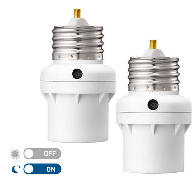 DEWENWILS Light Sensor Socket, Dusk to Dawn Light Socket Adapter, 360° Sensor Rotation, E26/E27 Light Bulb Sockets for Porch Light, Wall Light, Compatible with LED/INC/CFL/Halogen Bulbs, 2 Pack-HSLS02G