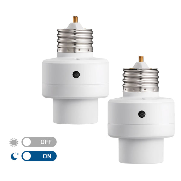 DEWENWILS Light Sensor Socket, Dusk to Dawn Light Bulb Sockets with Timer, 360° Sensor Rotation, E26/E27 Light Socket Adapter for Porch Light, Wall Light, 2 Pack-HSLS02H