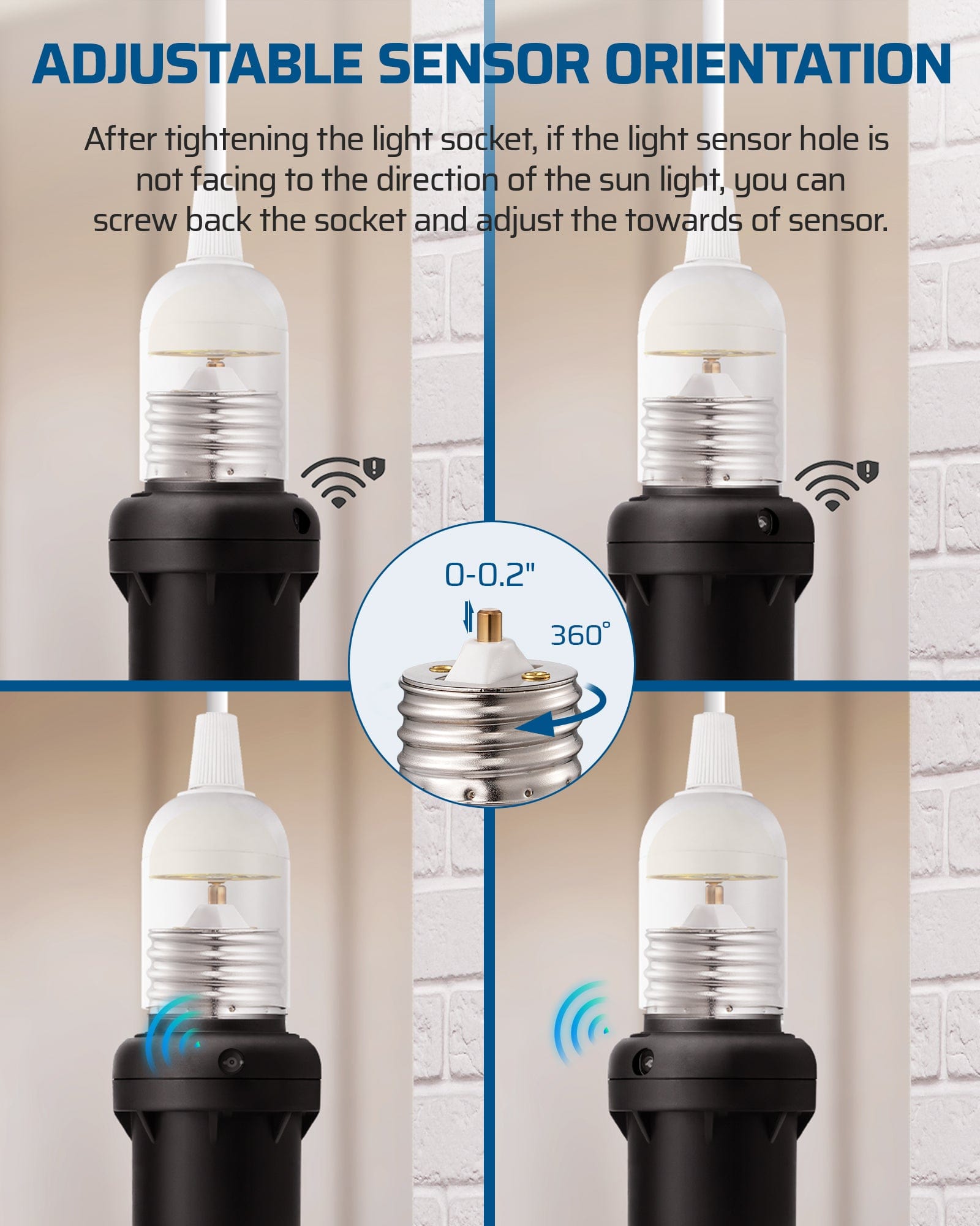 DEWENWILS Light Sensor Socket, Dusk to Dawn Light Socket Adapter, 360° Sensor Rotation, E26/E27 Light Bulb Sockets for Porch Light, Wall Light, Compatible with LED/INC/CFL/Halogen Bulbs, 2 Pack-HSLS02J