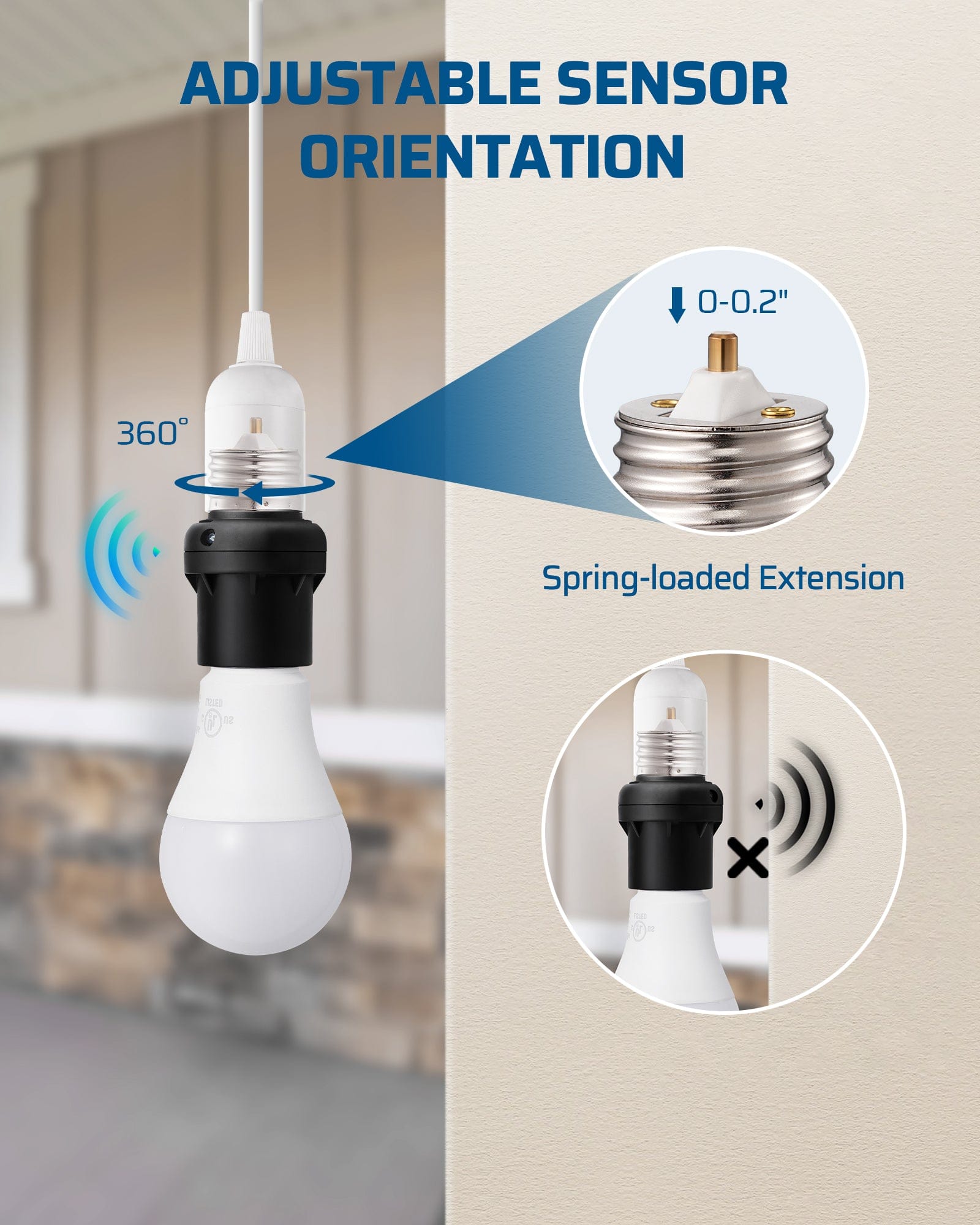 DEWENWILS Light Sensor Socket, Dusk to Dawn Light Socket Adapter, 360° Sensor Rotation, E26/E27 Light Bulb Sockets for Porch Light, Wall Light, Compatible with LED/INC/CFL/Halogen Bulbs, 2 Pack-HSLS02J