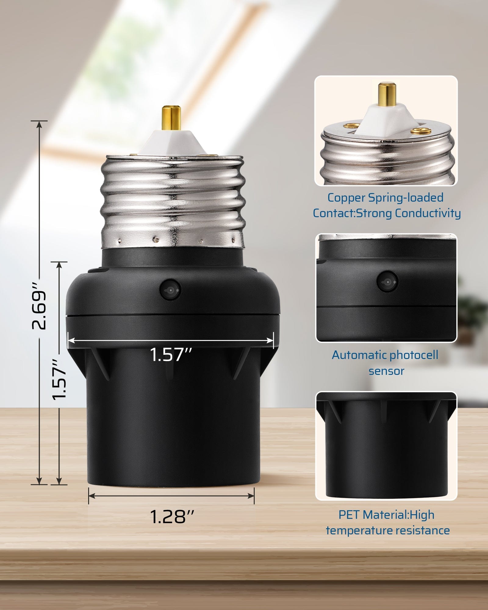 DEWENWILS Light Sensor Socket, Dusk to Dawn Light Socket Adapter, 360° Sensor Rotation, E26/E27 Light Bulb Sockets for Porch Light, Wall Light, Compatible with LED/INC/CFL/Halogen Bulbs, 2 Pack-HSLS02J